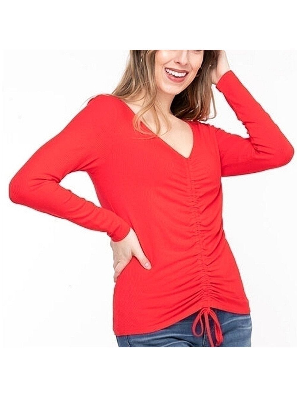 XXL • Ricki's • RUCHED FRONT V-NECK TOP